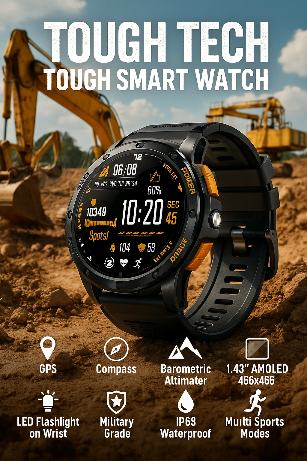 Tough Tech Lumen X Outdoor Smartwatch – 1.43″ AMOLED, Rugged Build